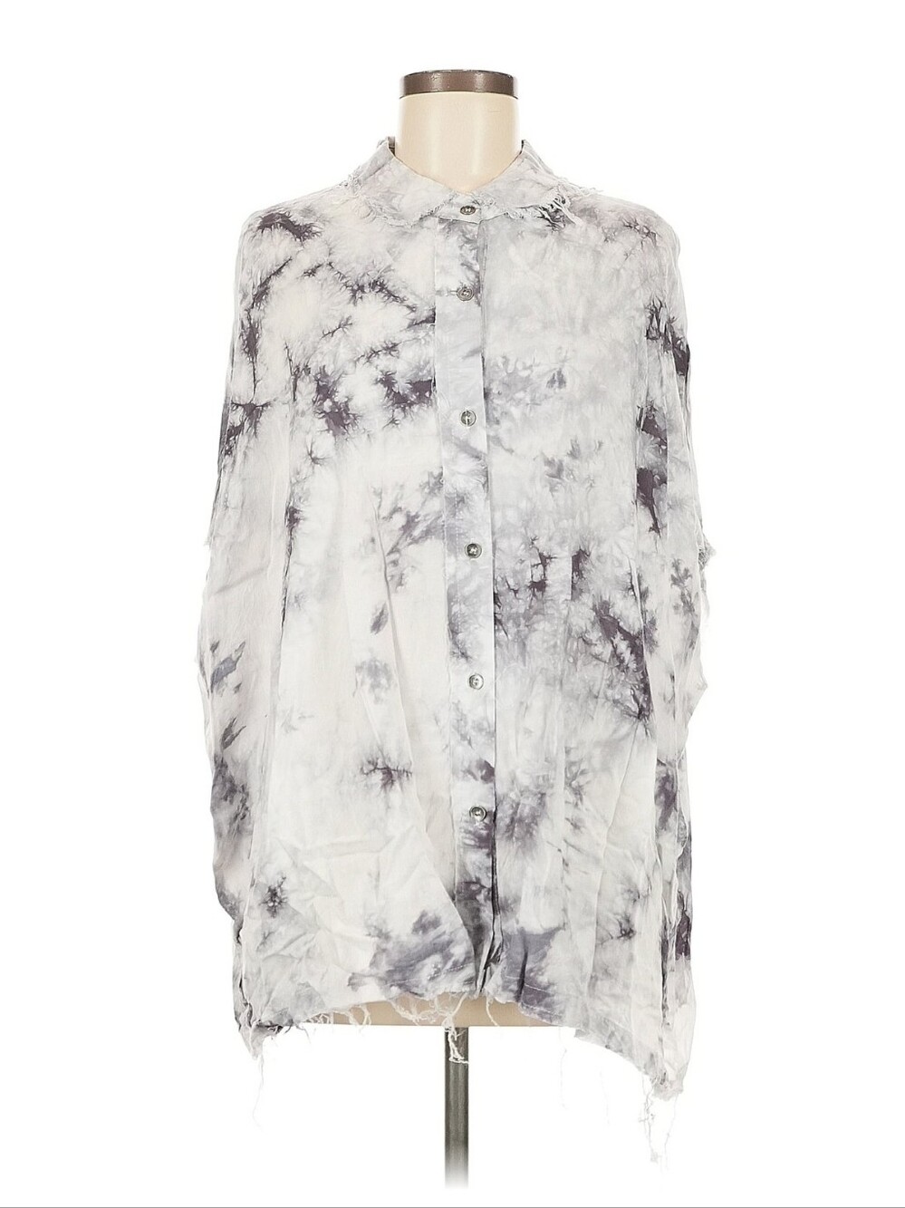Women's Oversized Frayed Edge Tie-Dye Button-Front Skirt - White/Black